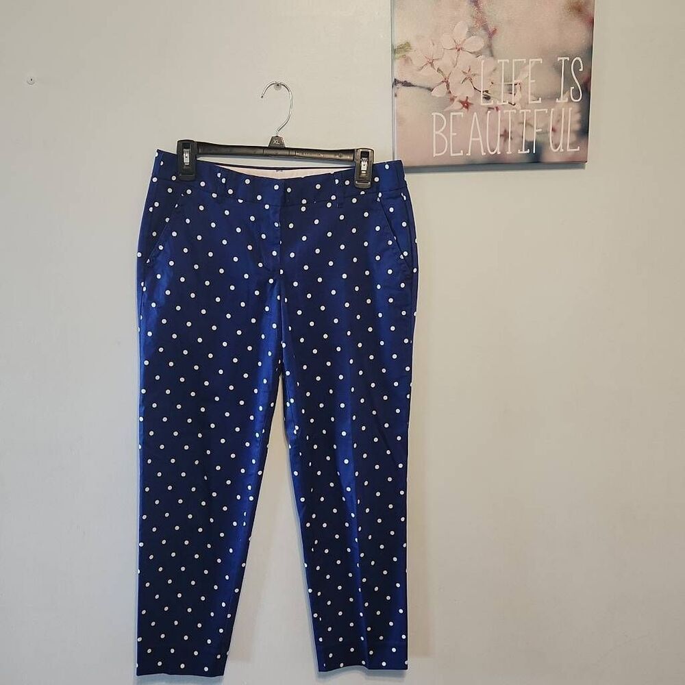 J. CREW Women's Sz 4 Blue White Polka Dot SKIMMER PANT A4178